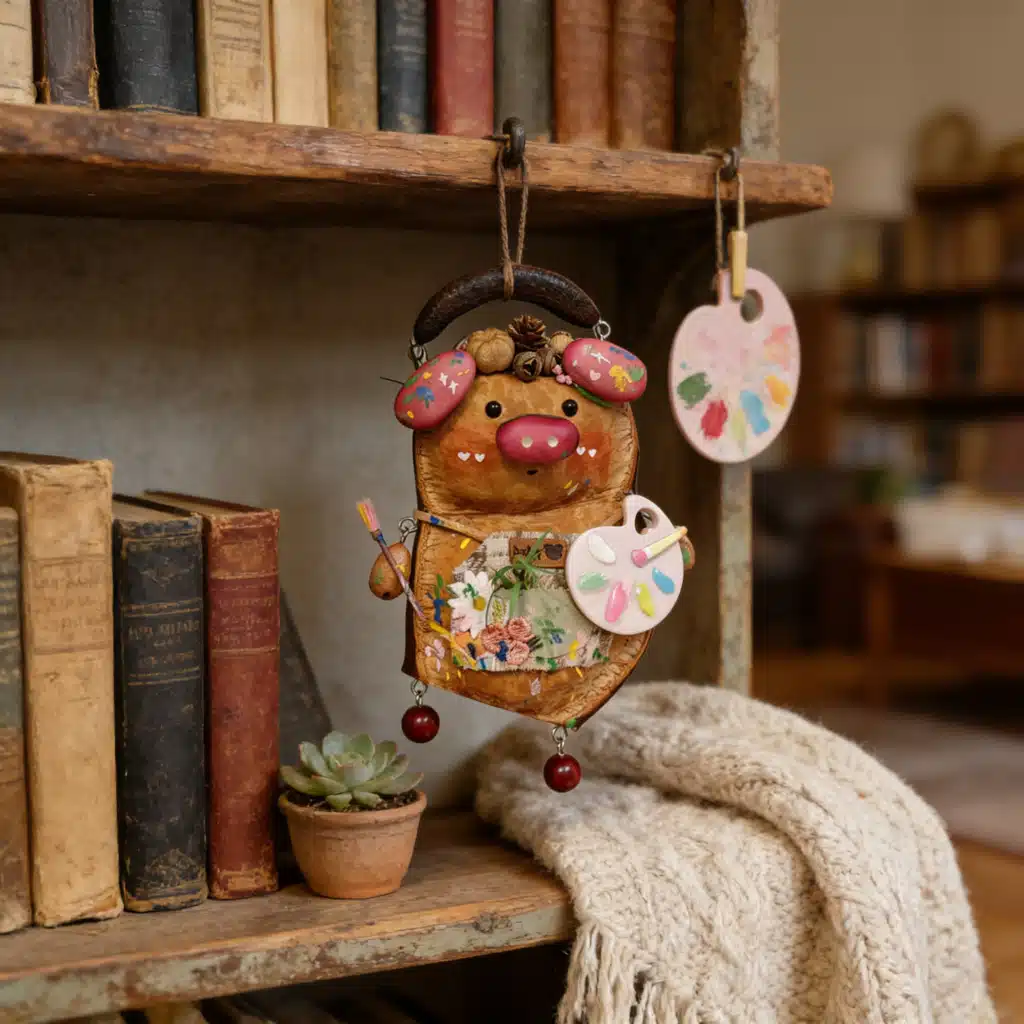 Hand-Painted Artist Pig Seed Pod Ornament