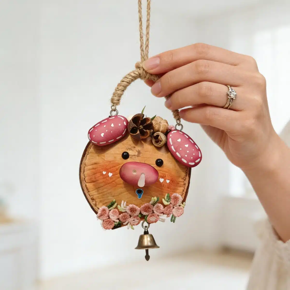 Hand Painted Floral Piggy Seed Pod Ornament