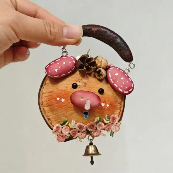 Hand Painted Floral Piggy Seed Pod Ornament Hand Painted Floral Piggy Seed Pod Ornament