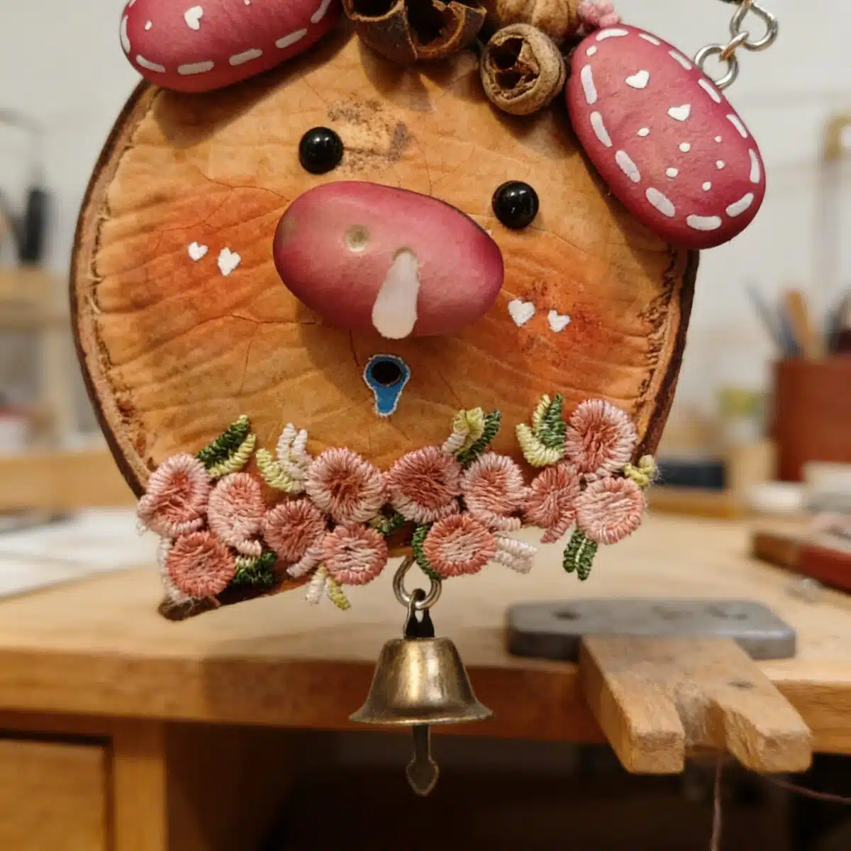 Hand Painted Floral Piggy Seed Pod Ornament (7) Hand Painted Floral Piggy Seed Pod Ornament