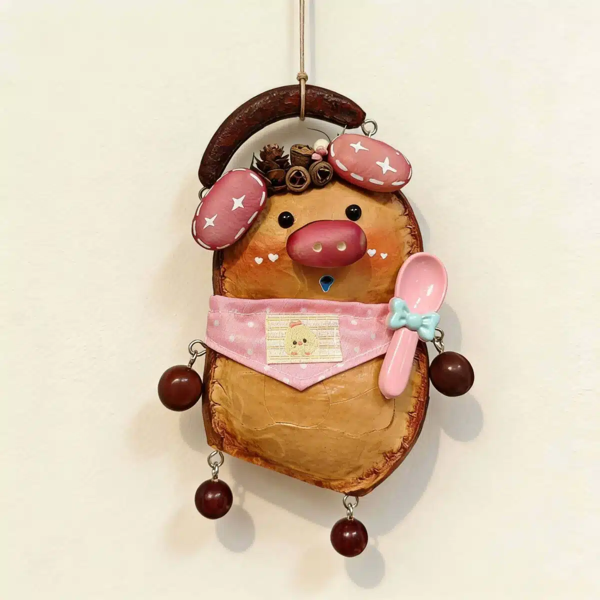 Hand Painted Seed Pod Pig Ornament Quirky Rustic Decor(5) Hand-Painted Seed Pod Pig Ornament