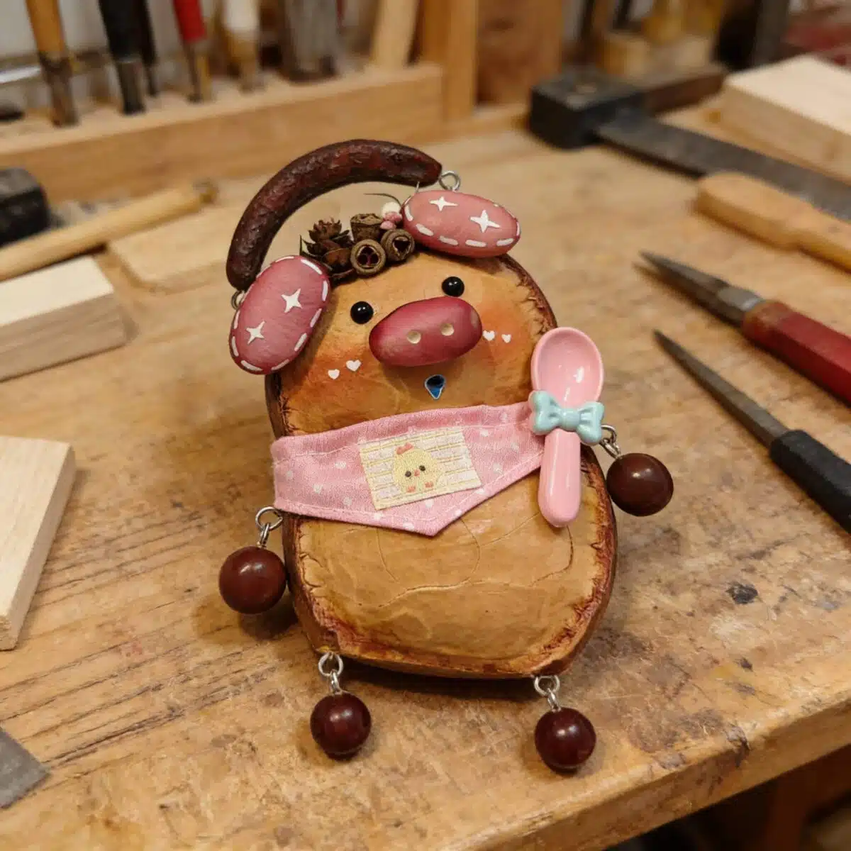 Hand-Painted Seed Pod Pig Ornament
