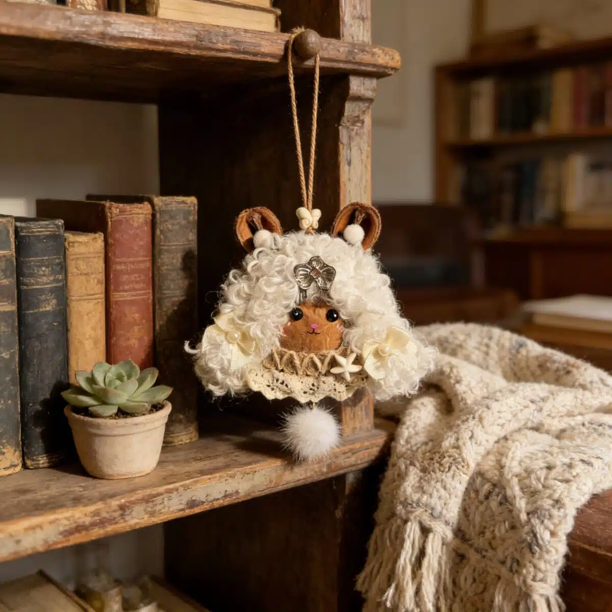 Handmade Elegant Lace Curls Lamb Ornament (5) Handmade Elegant Lace & Curls Lamb Ornament