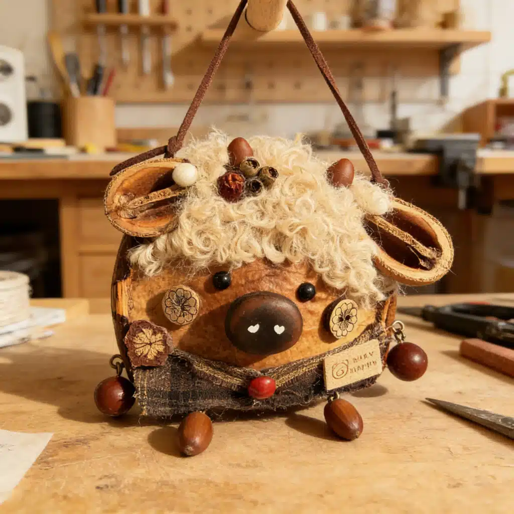 Handmade Pastoral Piggy Seed Pod Ornament (1)(1) Handmade Pastoral Piggy Seed Pod Ornament