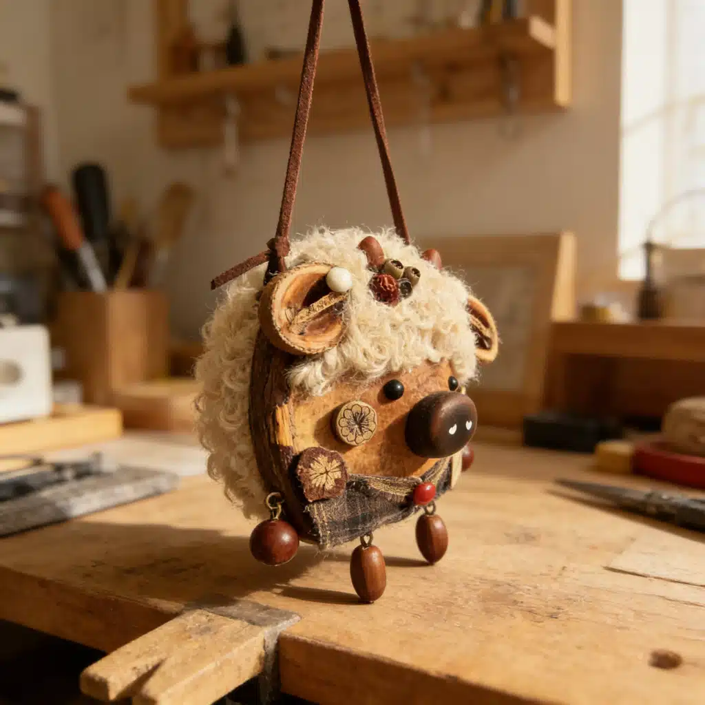 Handmade Pastoral Piggy Seed Pod Ornament (2) Handmade Pastoral Piggy Seed Pod Ornament