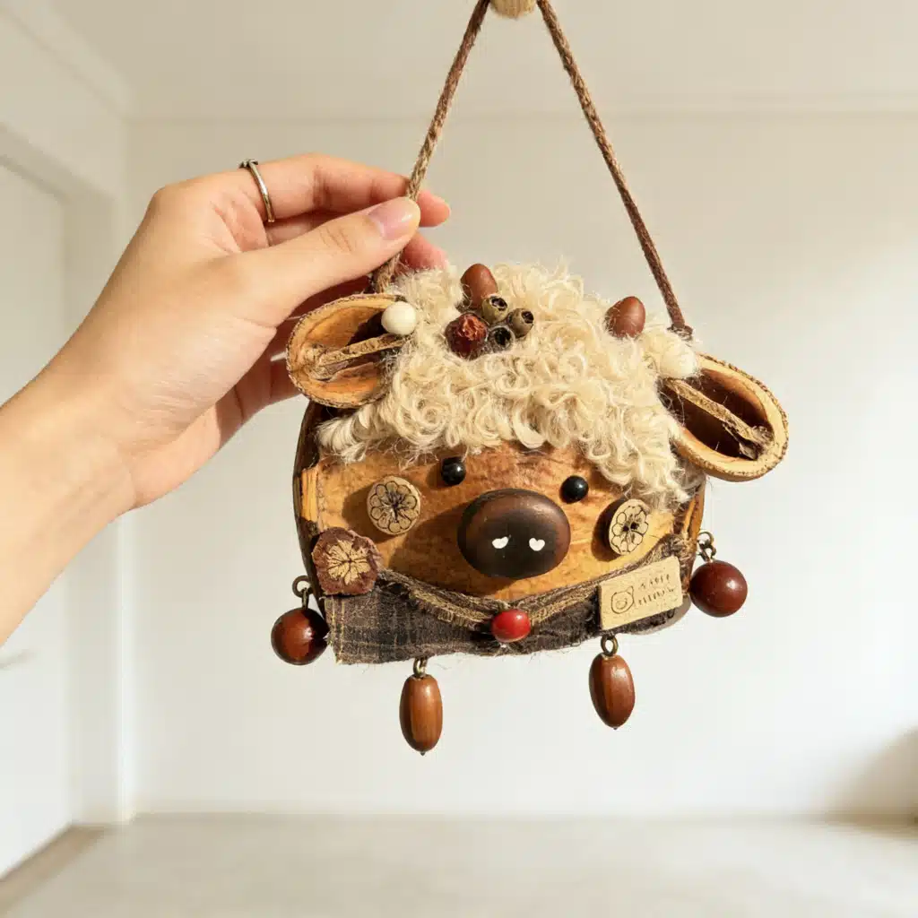Handmade Pastoral Piggy Seed Pod Ornament (7) Handmade Pastoral Piggy Seed Pod Ornament